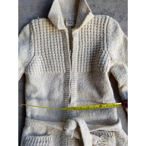 Vintage Handloomed Pure New Wool Cream Belted Cardigan Sweater By Gaeltarra - Picture 5 of 6
